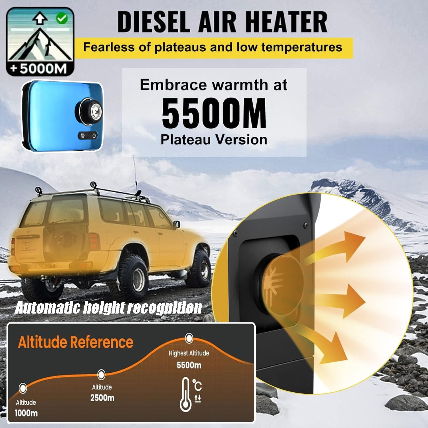 Calentador de aire portátil diésel de 12 V con bomba de aceite silenciosa, calefacción de aire diésel todo en uno de 2 kW, control por aplicación Bluetooth y monitor LCD para coches, camiones, barcos,