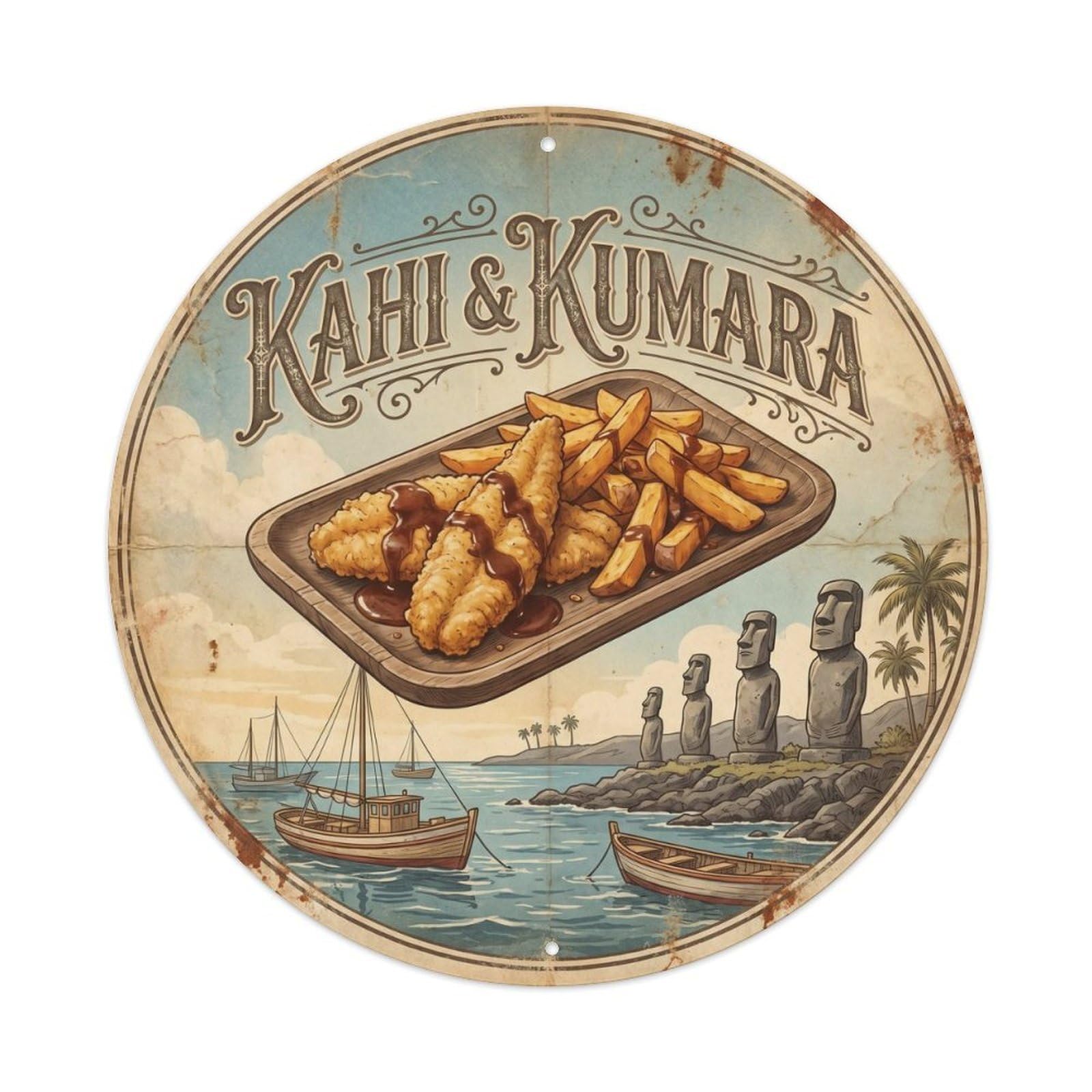 Easter Island Harbor Fish Chips Classic Cuisine Metal Tin Sign