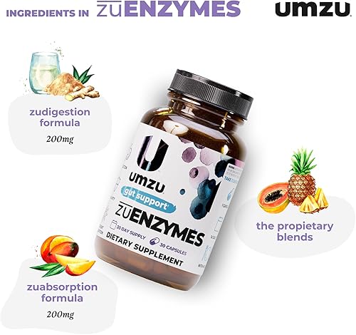 Miniatura 3 de UMZU zuEnzymes Suplemento de apoyo digestivo – Suministro para 30 días – Mezcla de 21 enzimas con lipasa, proteasa y amilasa – Apoya la digestión,