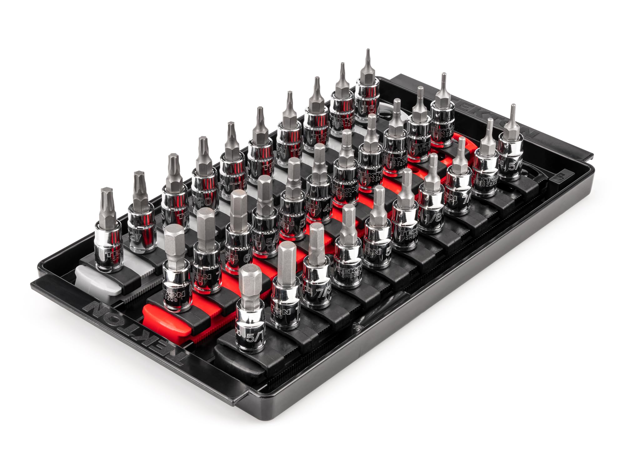 TEKTON 1/4 Inch Drive Hex and Torx Bit Socket Set with Rails and