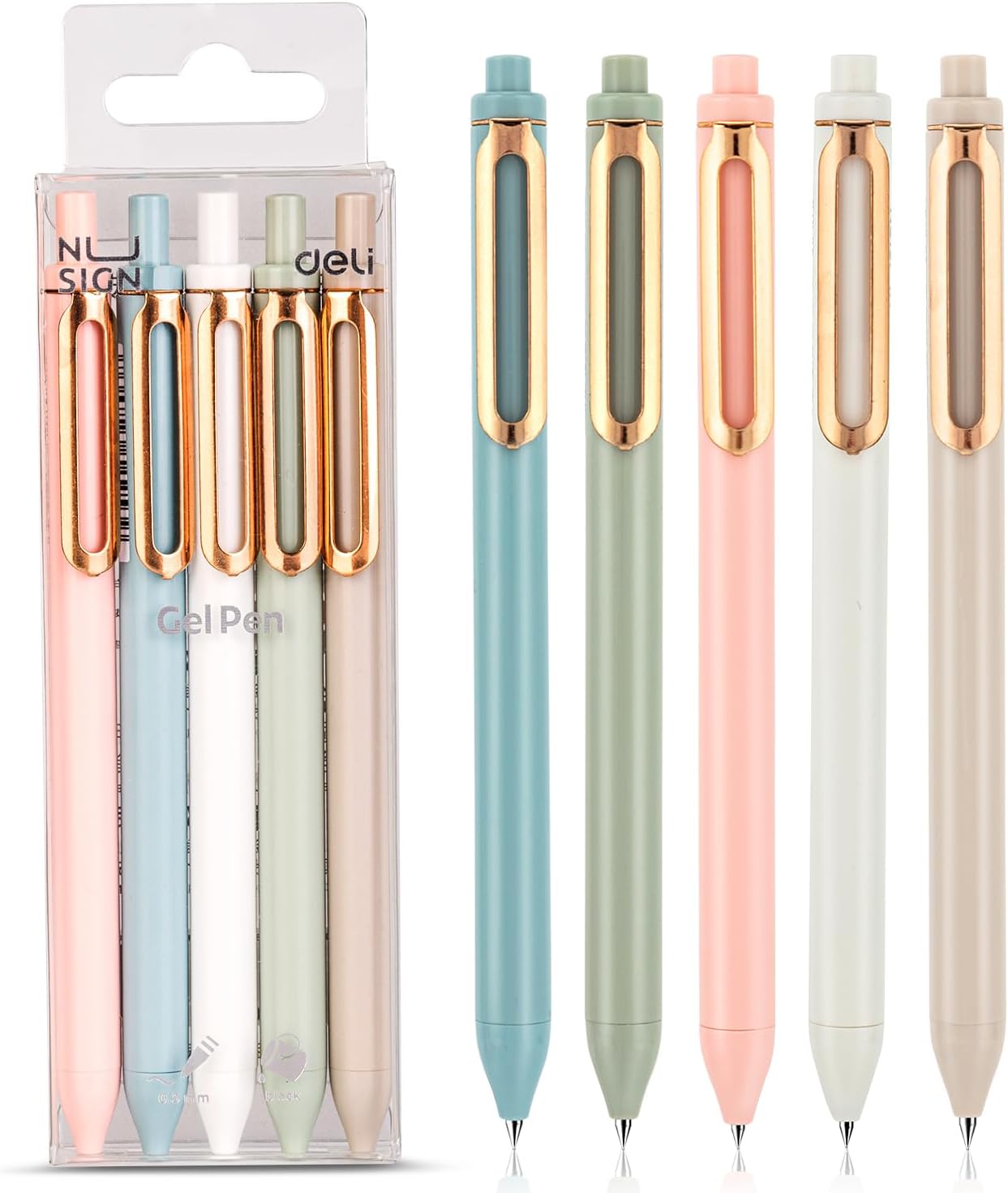NUSIGN Gel Pens, 5 Pcs 0.5mm Retractable Quick Dry Black Ink Fine Point Rolling Ball Gel Pen, Smooth Writing No Bleed for Journaling Note Taking, Home School Office Supplies
