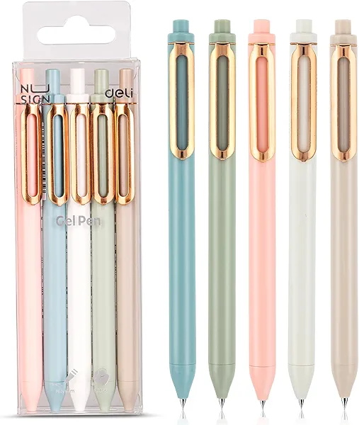NUSIGN Gel Pens, 5 Pcs 0.5mm Retractable Quick Dry Black Ink Fine Point Rolling Ball Gel Pen, Smooth Writing No Bleed for Journaling Note Taking, Home School Office Supplies