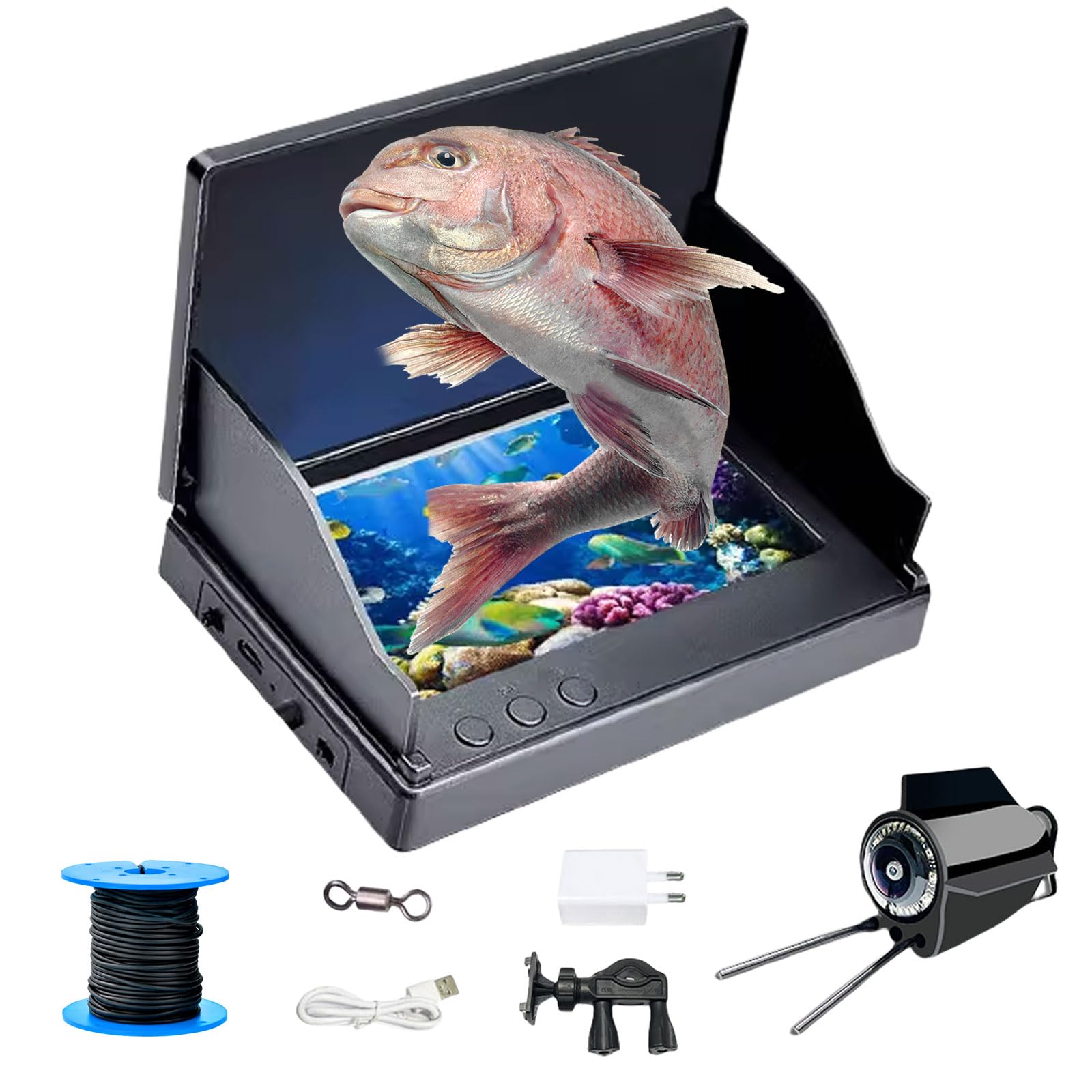 Caméra De Pêche Sous-marine Kocusu – écran IPS 5 Pouces, Grand Angle 220°, Vision Nocturne IR, IP68, Batterie 6000mAh, Câble 30m