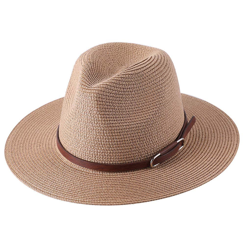Sombrero para el Sol Paja de ala Ancha para Mujer Sombra al Aire Libre con cinturón Tejido Superior