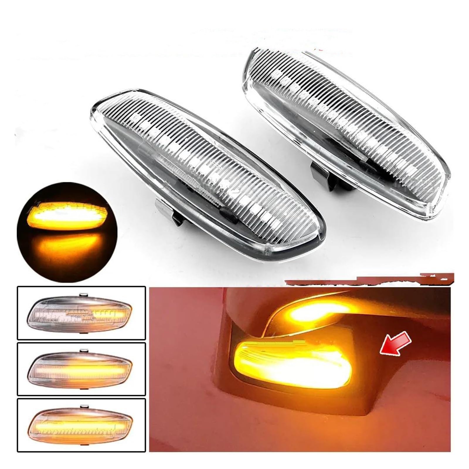 Mirror Indicator Light Feu De Position Latéral Pour Peugeot 207 308 3008 5008, Clignotant Dynamique LED Lampe Garde-boue Clignotant De Rétroviseur(Crystal)
