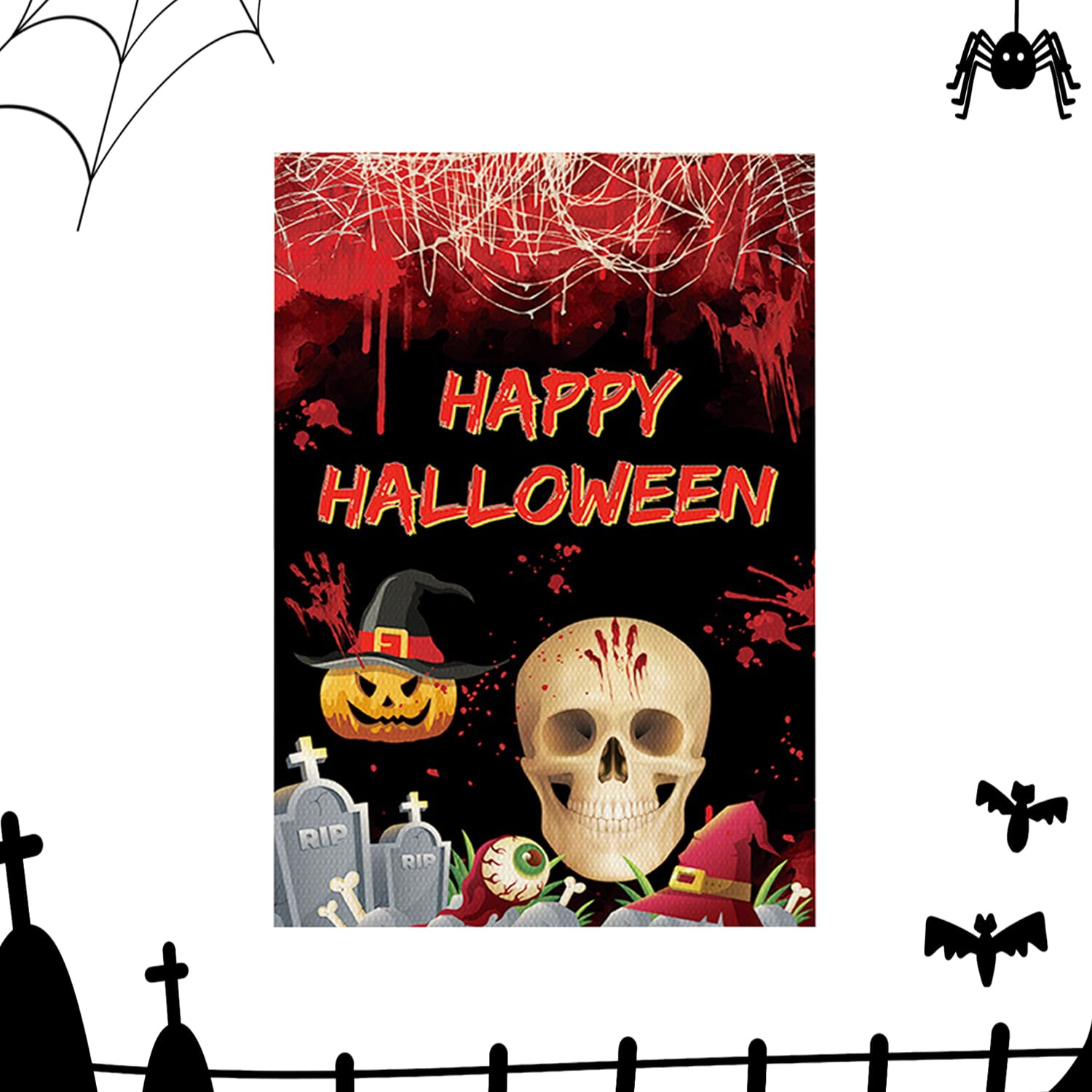 Photo 1 of (2 pack) Halloween Garden Flags Double Sided Gnome Pumpkin Skull and Eye Ball Happy Halloween Yard Signs Halloween Garden Yard Lawn Decorations Outdoor 12x18 Inch