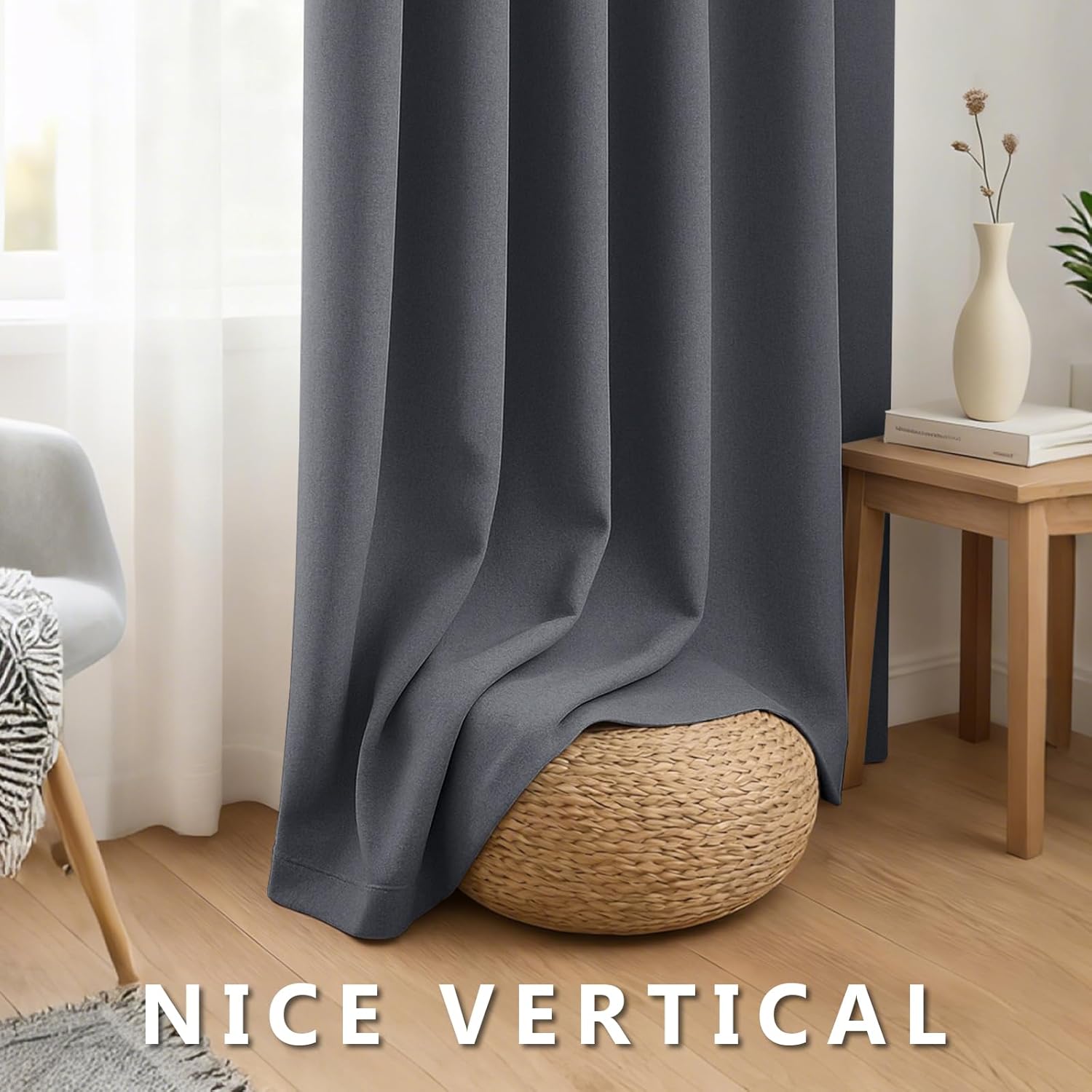 Linen 100% Blackout Curtains for Bedroom, Back Tab/Rod Pocket Room Darkening Curtains, Blackout Curtain for Living Room, Pinch Pleated Curtain(2 Panels Set, 42" W X 63" L, Charcoal Gray)