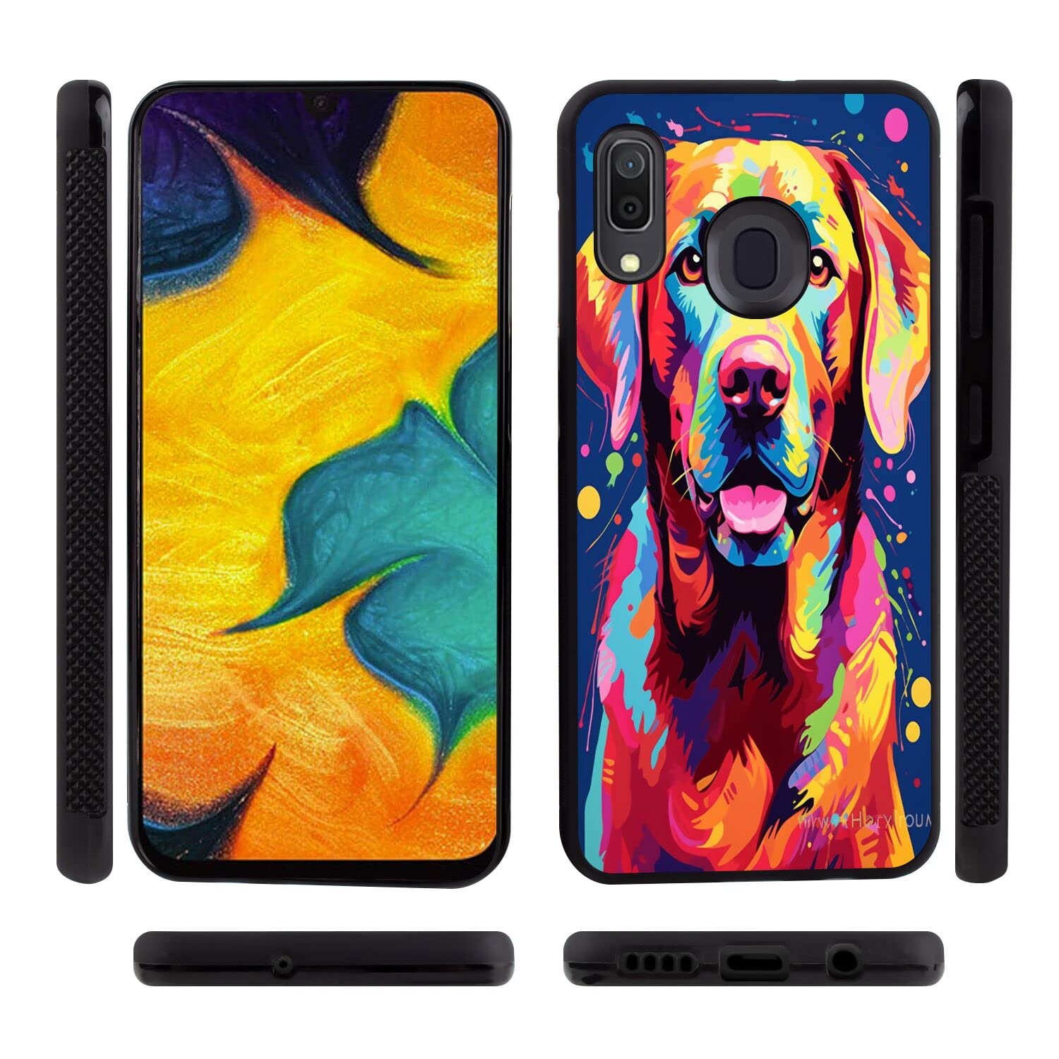 DAFEI Phone Case Compatible with Samsung Galaxy A30/A20 Labrador Retriever Dog Art13 Black Frame Shockproof and Slim Rubber TPU Material with Uniqe Design
