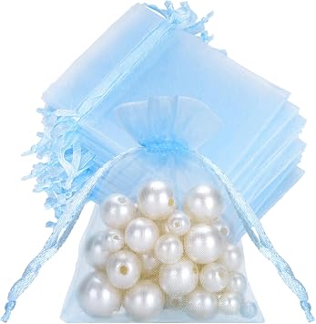 joycraft 50Pcs Organza Bags with Drawstring,2.7x3.5 In Blue Mesh Gift Bags | Jewelry Organza Pouch,Sheer Party Favor Bag for Wedding,Bridal Shower,Birthday,Baby Shower