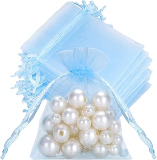 joycraft 50Pcs Sheer Organza Bags with Drawstring, 2.7x3.5 In Blue Small Mesh Gift Wrapping Bags, Jewelry Organza Pouch, Sheer Party Favor Bag for Wedding, Bridal Shower, Birthday, Baby Shower