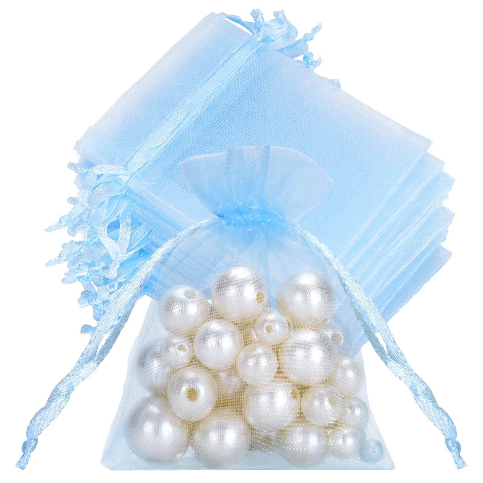 joycraft 50Pcs Organza Bags with Drawstring,2.7x3.5 In Blue Mesh Gift Bags — image 1