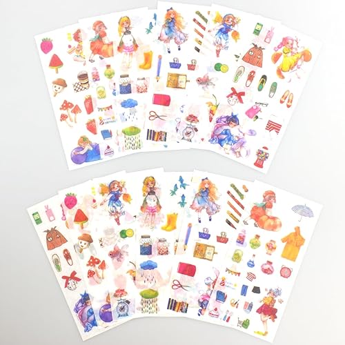 Miniatura 8 de Paquete de 2 calcomanías de niña linda para álbumes de recortes, calcomanías Kawaii para niñas, para arte, manualidades, diario, diario, agenda,