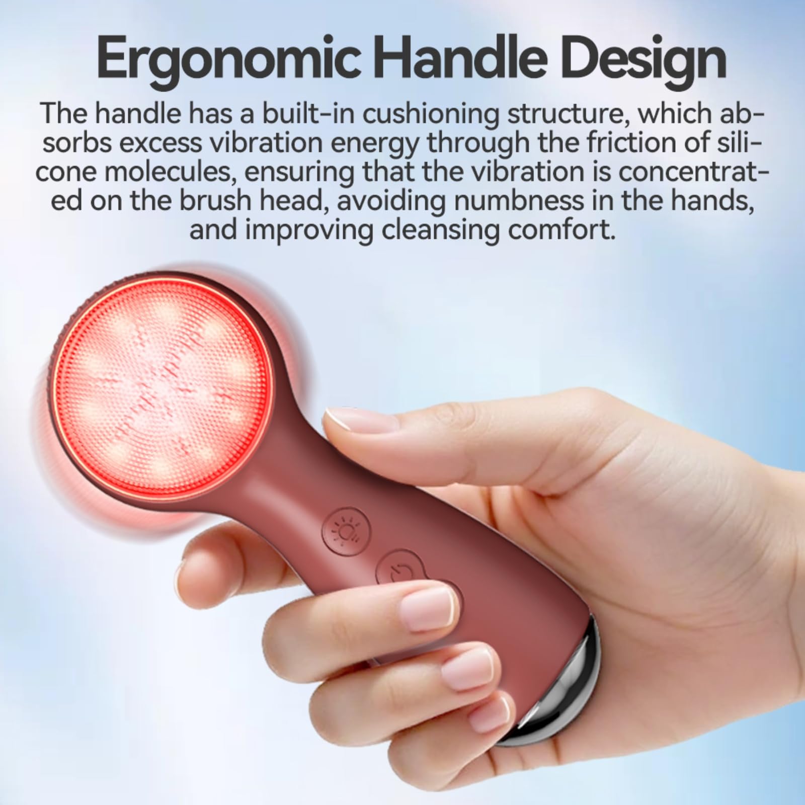 Colorido cepillo de silicona LED para lavado facial, limpiador facial con vibración sónica con sensación de calor, 3 modos y mango ergonómico, cepillo eléctrico impermeable para el cuidado de la piel