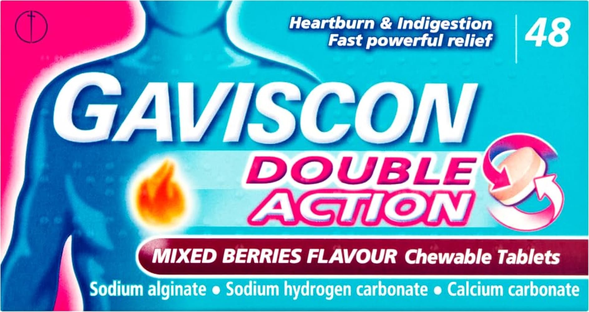 Gaviscon Double Action Mixed Berries Flavour Chewable Tablets, 48 Tablets