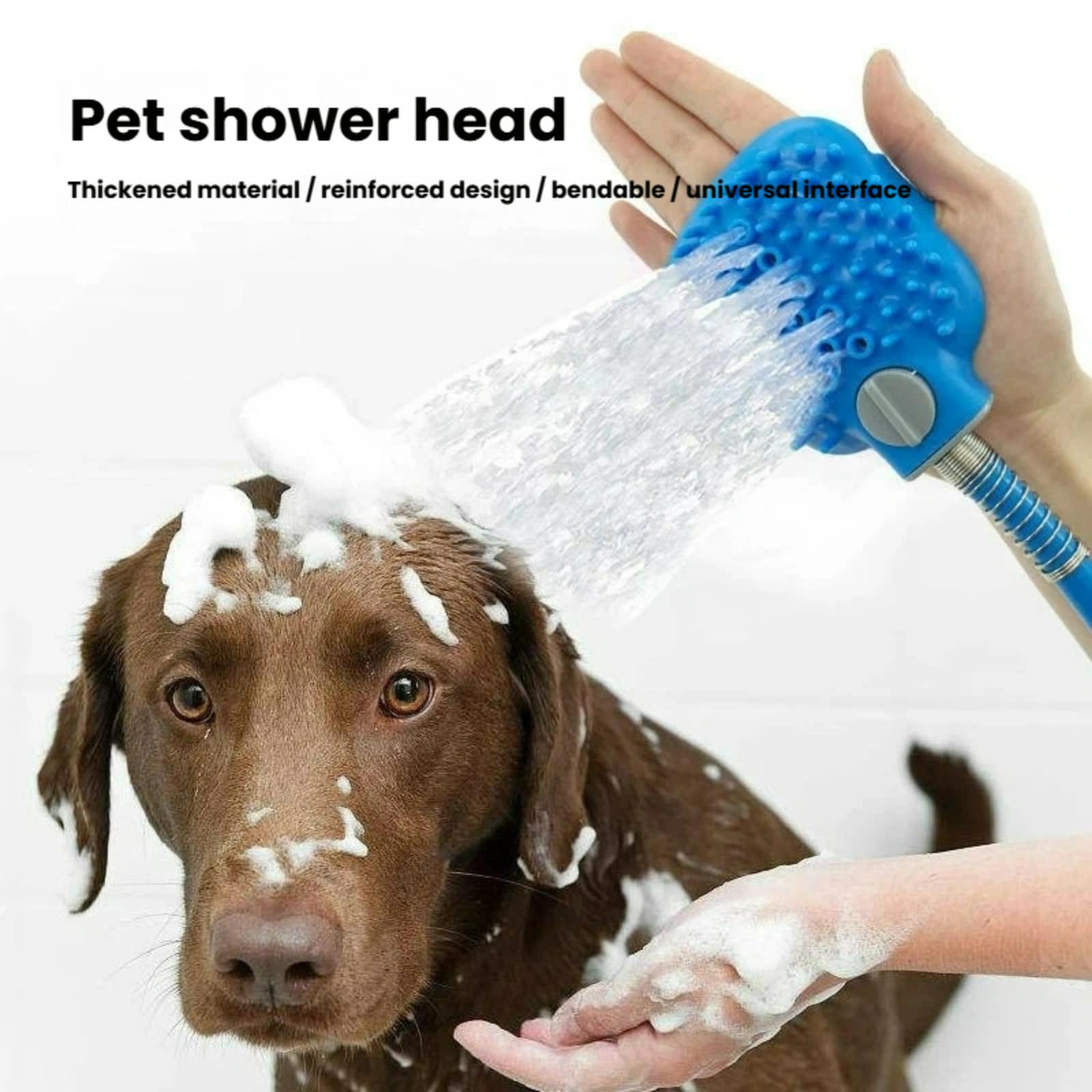 Cepillo de baño 2 en 1 para mascotas con rociador de ducha, nodos de masaje de silicona flexible, herramienta de lavado de mascotas con manguera universal y control de flujo de agua para perros y