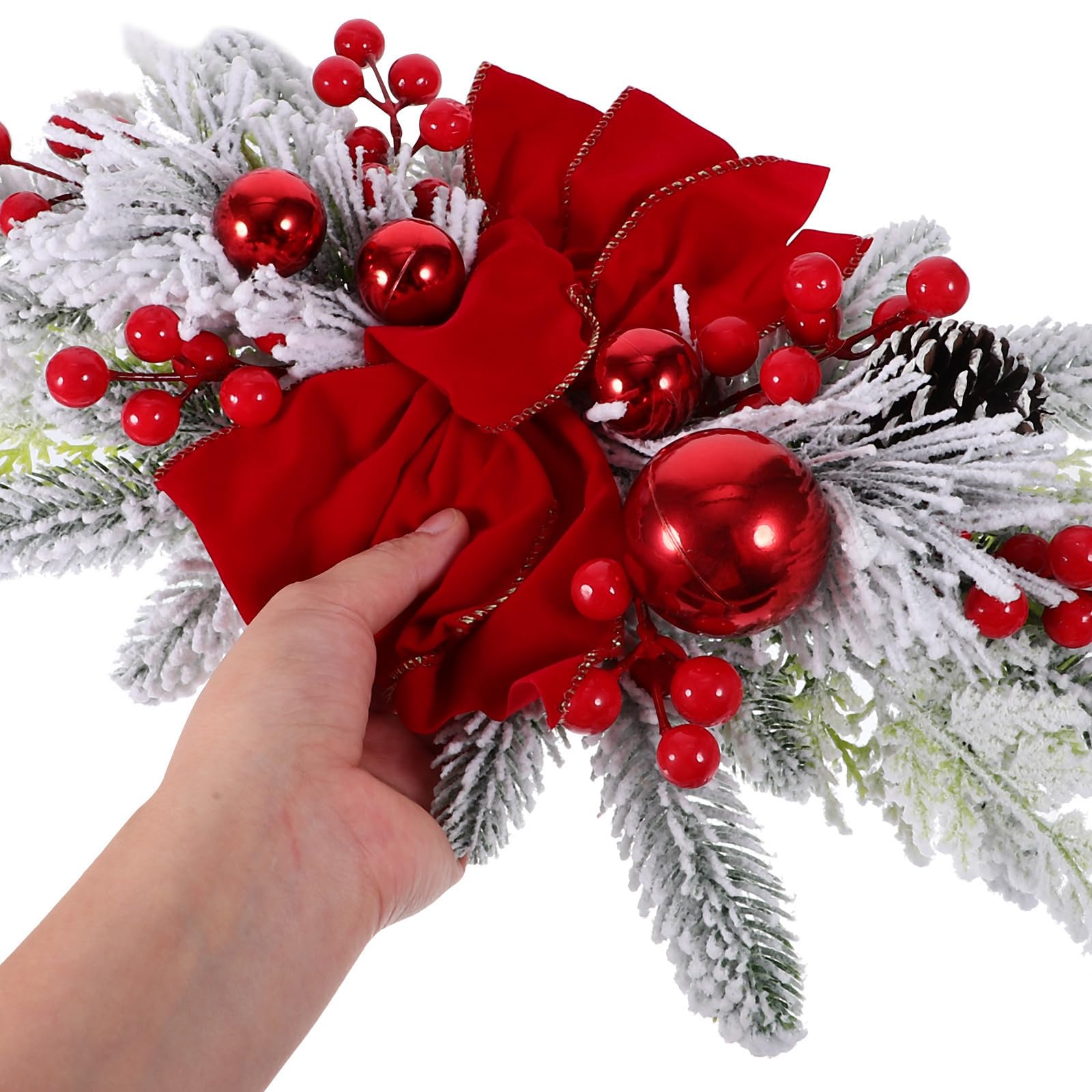 VOSAREA Couronne Lumineuse de Noël Rouge 45x20 Cm en Plastique et Tissu, à Suspendre Décorative Lumineuse pour Porte D'entrée, Style Nordique Délicat