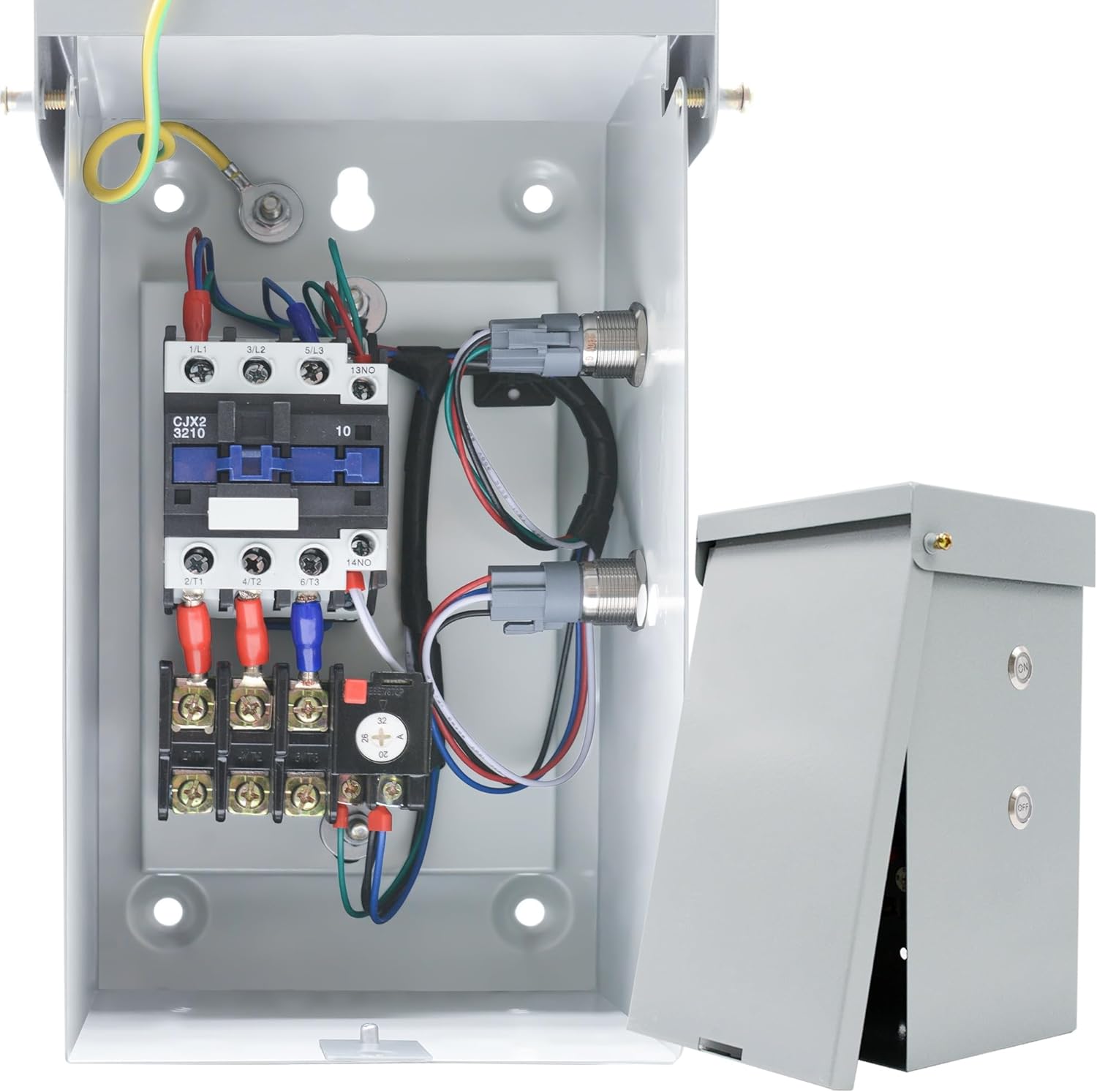 10 Hp Single Phase Magnetic Motor Starter, 220-240V 7.6kW 20-32 Amp Magnetic Switch for Motors, Ample Wiring Space NEMA 3R Rated Motor Starters for Indoor/Outdoor Use (Single-Phase 32A)