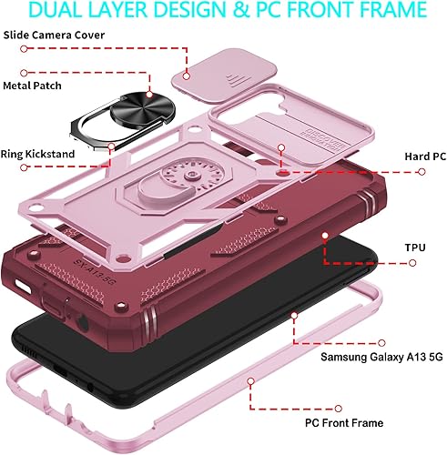 Miniatura 6 de Funda para Samsung Galaxy A04S, Galaxy A13 5G con 3 protectores de pantalla de vidrio templado, soporte de anillo integrado + cubierta de cámara,