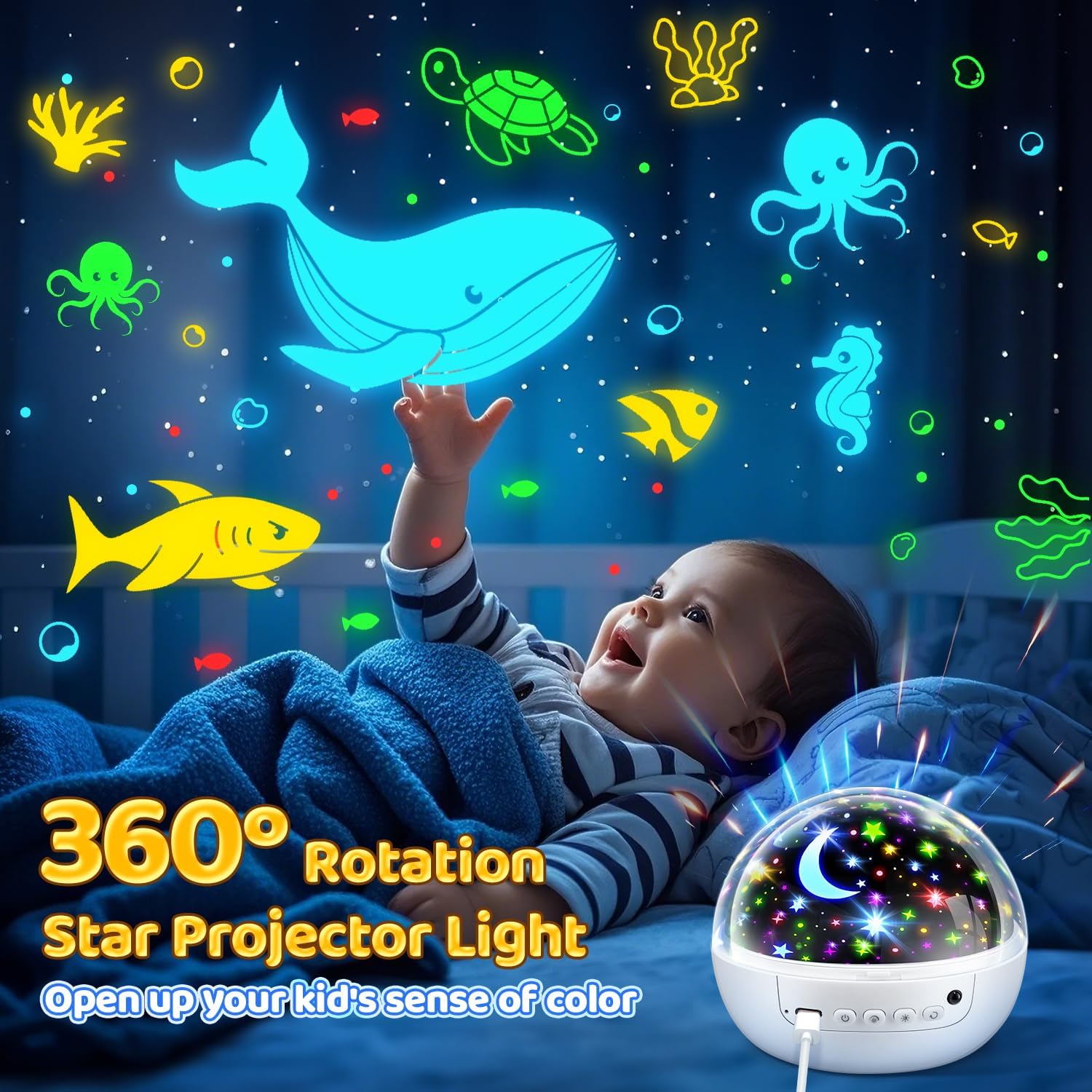 Proiettore di luce notturna 93 modalità di illuminazione, giocattoli per bambini regalo dimmerabile + timer + telecomando