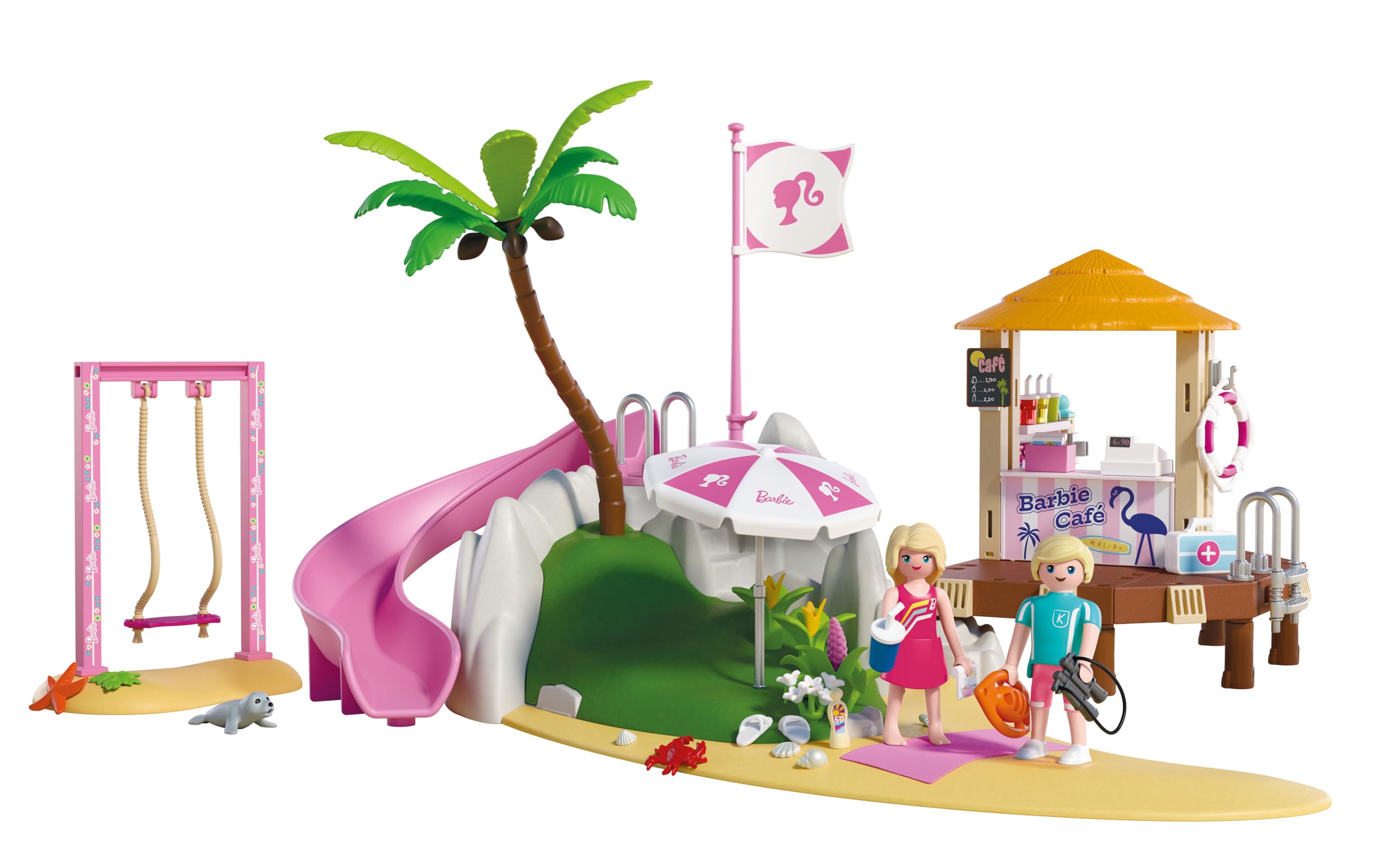 Playmobil | Barbie x Barbie Beach Café | Beach Café with Swing, Slide & Animals | for Cre…