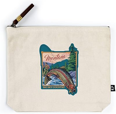 Lantern Press Montana, Big Sky Country, Fly Fishing Scene, Contour (100% Cotton Canvas Travel Accessory Go Bag)