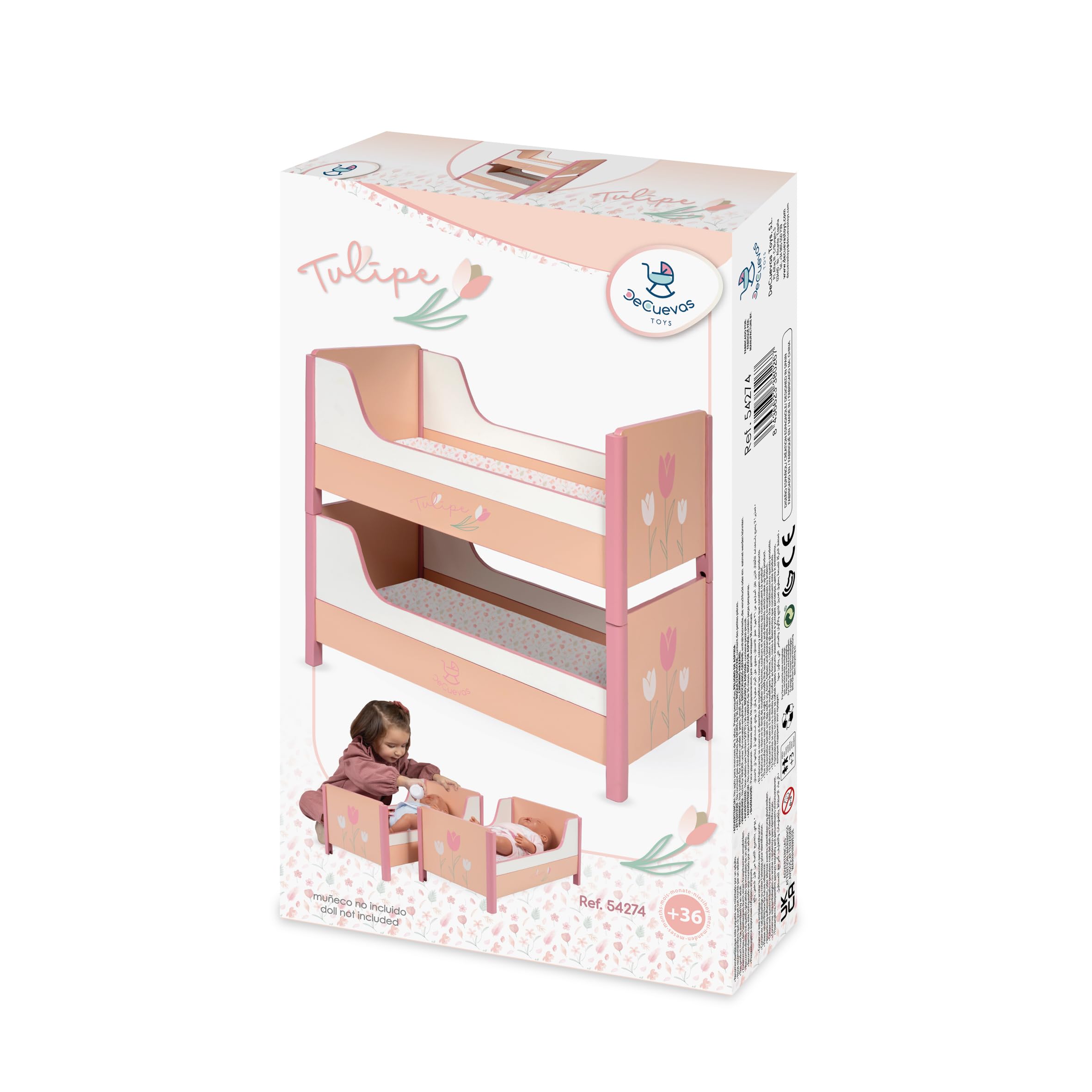 DE CUEVAS TOYS- Litera Madera Muñecas, Color Rosa, Grande (54274)