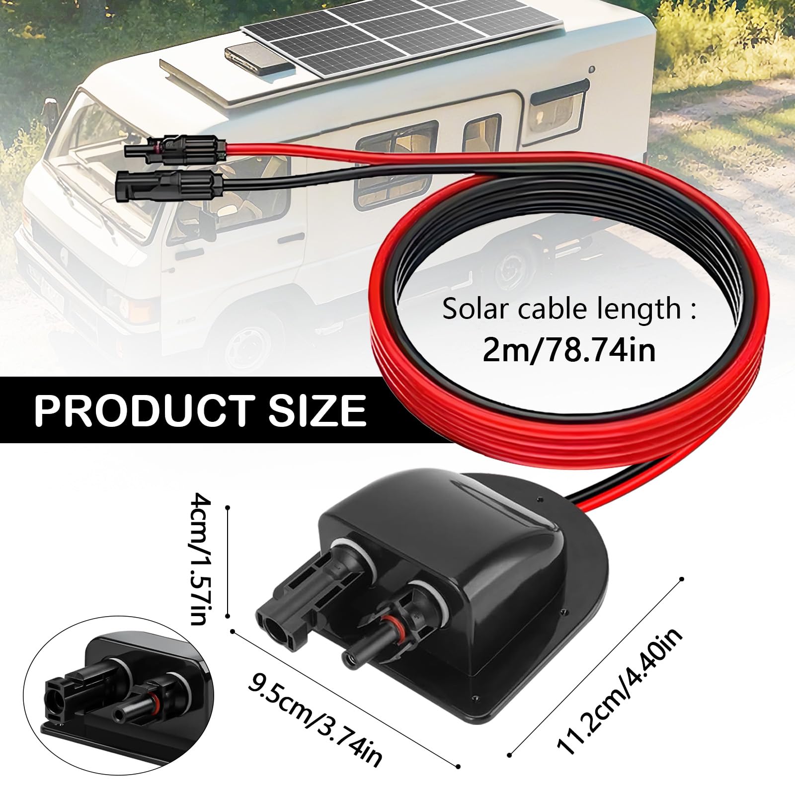 2 Stück Solar Doppel Kabeldurchführung Wasserdicht, Dachdurchführung Solar mit ABS Gehäuse, 2M 10AWG Solar Verlängerungskabel, Solarmodule Kabelverbinder für Wohnmobile, Boote, Fahrzeuge
