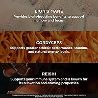 Vista 5 de The Genius Brand Genius Mushrooms - Suplemento a base de plantas para el sistema inmunitario, concentración y energía - Mane de León, Cordyceps