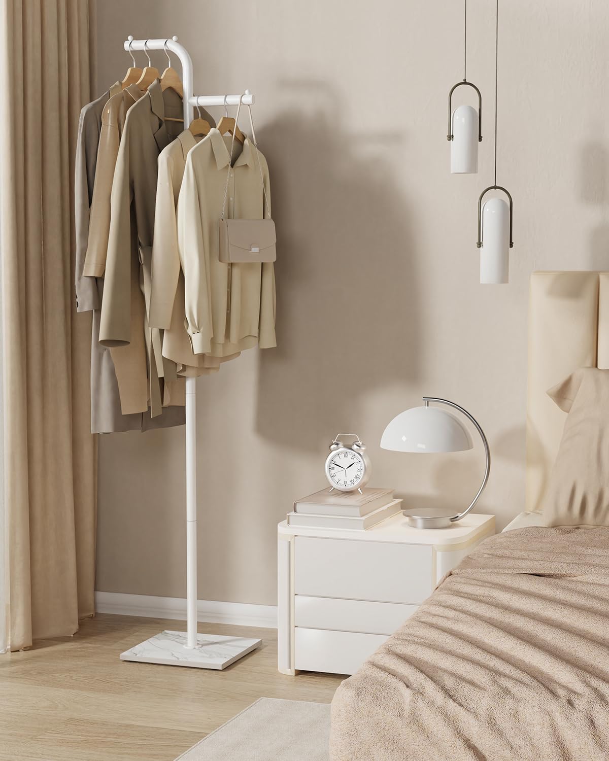 Porte Manteau, Moderne Portant à Vêtements, 30x30x176 cm, Blanc | Portant à Vêtements à Double Colonne, Portemanteau sur Pieds avec Dalles de Roche Lourdes, pour Entrée, Couloir