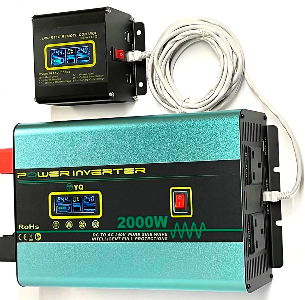 YQX 5000W(Peak) 2500W DC12V TO AC240V INTELLINGENT PURE SINE WAVE POWER INVERTER WITH LCD DISPLAY + REMOTE SWITCH