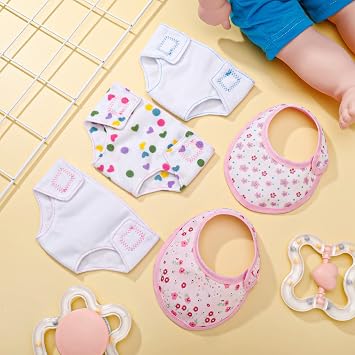 FRIUSATE 6 Pcs Doll Clothes Accessories Baby Doll Nappies and Doll Bibs Set