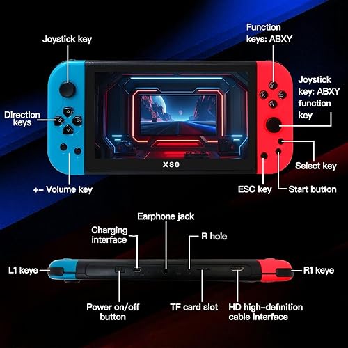 Miniatura 2 de Consola de juegos portátil X80 pantalla HD de 7 pulgadas, 20000 juegos retro, almacenamiento de 16 GB, para salida de TV HDMI y Bluetooth 4.2, para