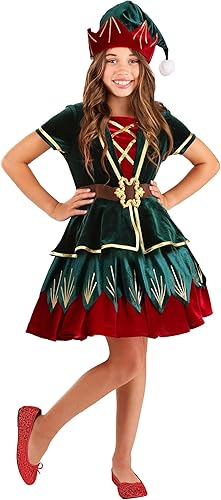 Disfraz de elfo navideño de lujo para niña