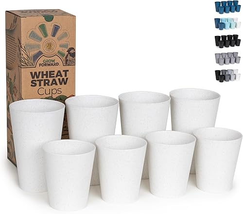 Miniatura 7 de Grow Forward Vasos de paja de trigo de alta calidad, juego de 8 vasos irrompibles de plástico duro reutilizables de 13 onzas para agua, campamento,