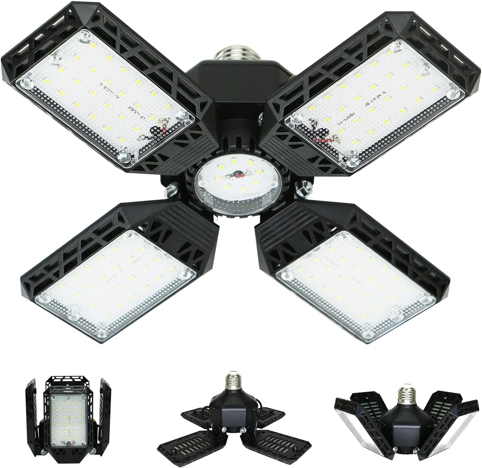 LED Garage Light,150W Deformable Garage Ceiling Lights,15000LM, 4 Adjustable Panels, E26/E27 Shop Lights for Basement, Barn, Workshop,High Bay Light