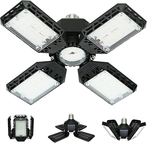 LED Garage Light,150W Deformable Garage Ceiling Lights,15000LM, 4 Adjustable Panels, E26/E27 Shop Lights for Basement, Barn, Workshop,High Bay Light