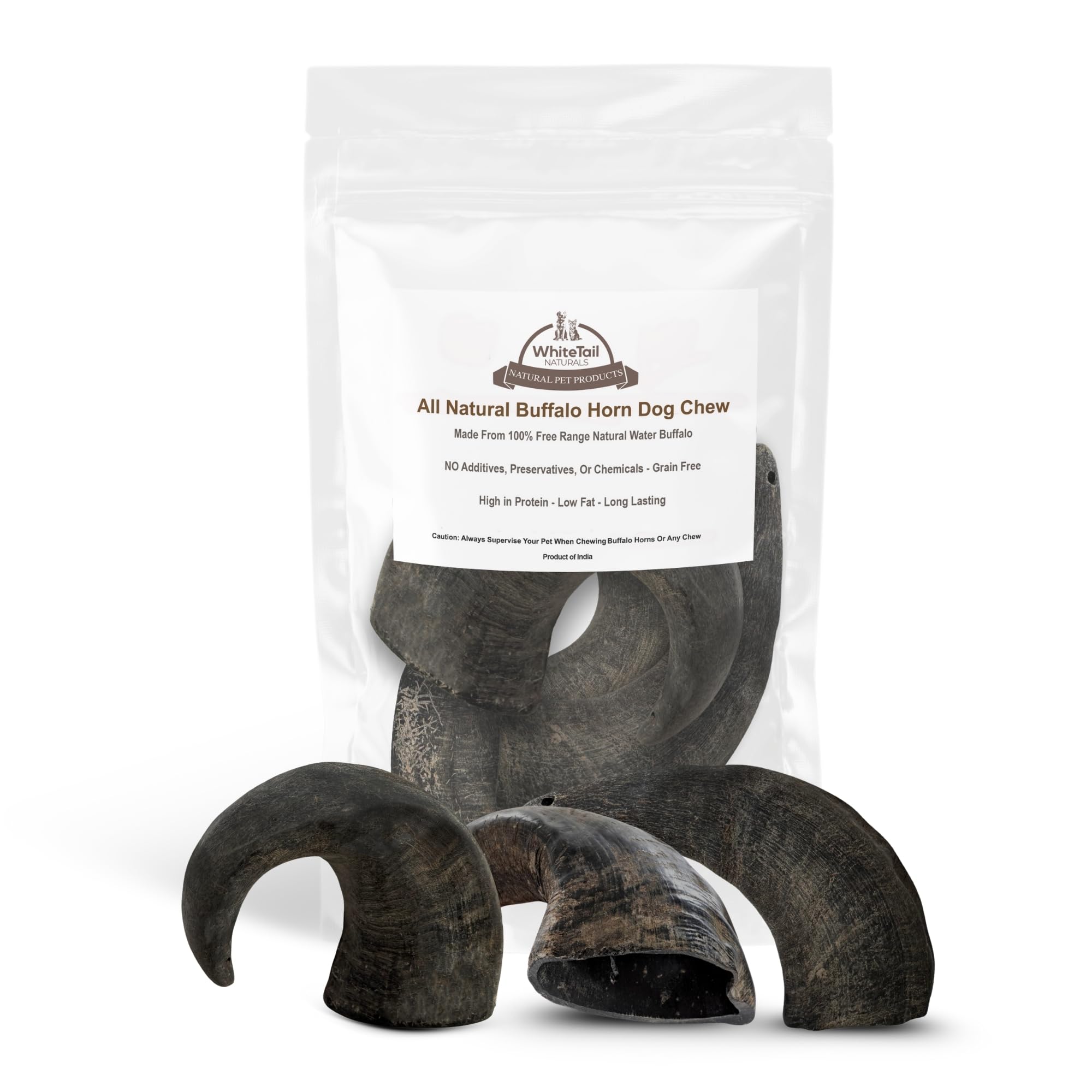 WhiteTail Naturals - Water Buffalo Horns for Dogs (Medium 3 Pack) All-Natural Dog Bone - Long Lasting Chew Bone for Aggressive Chewers and Teething Puppies