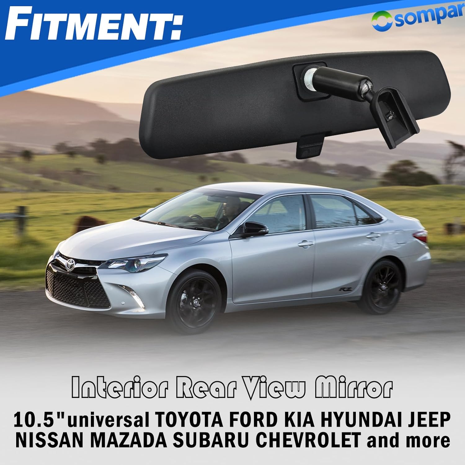 Osompar 10.5" Interior Rear View Mirror Kit Universal for Toyota Corolla RAV4, Ford Focus F150, Hyundai Elantra, Kia Optima, Jeep Wrangler Compass, Nissan Rogue and More Rearview Mirror