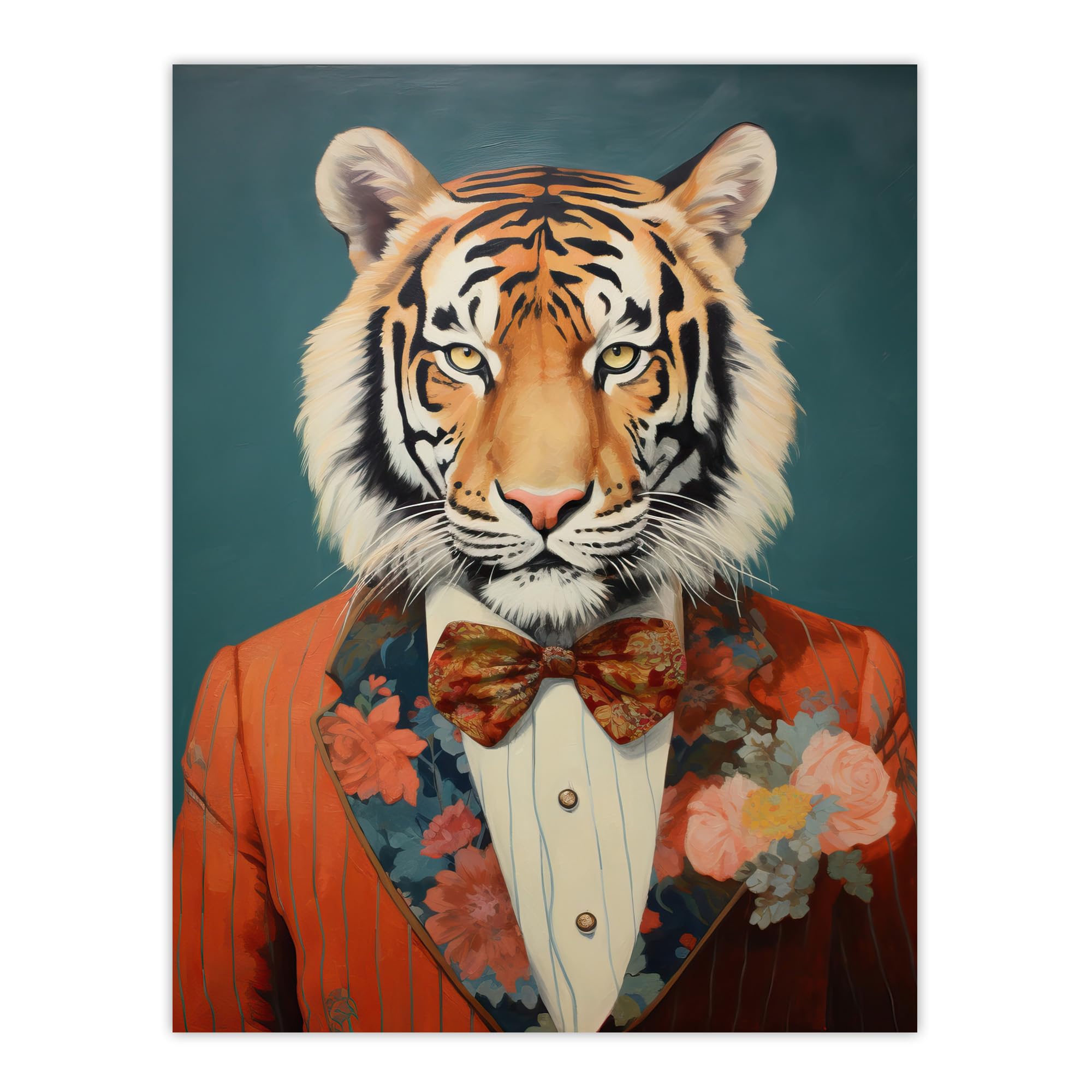 Wee Blue Coo Tiger in a Tuxedo Fun Animal Portrait Large Wall Art Poster Print Thick Paper 18X24 Inch, Unframed 18X24", 61L x 46W cm