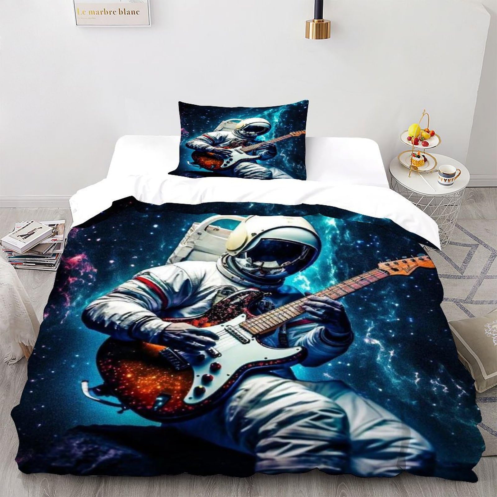 Housse de couette space theme astronaute 135x200cm parure lit single microfibre