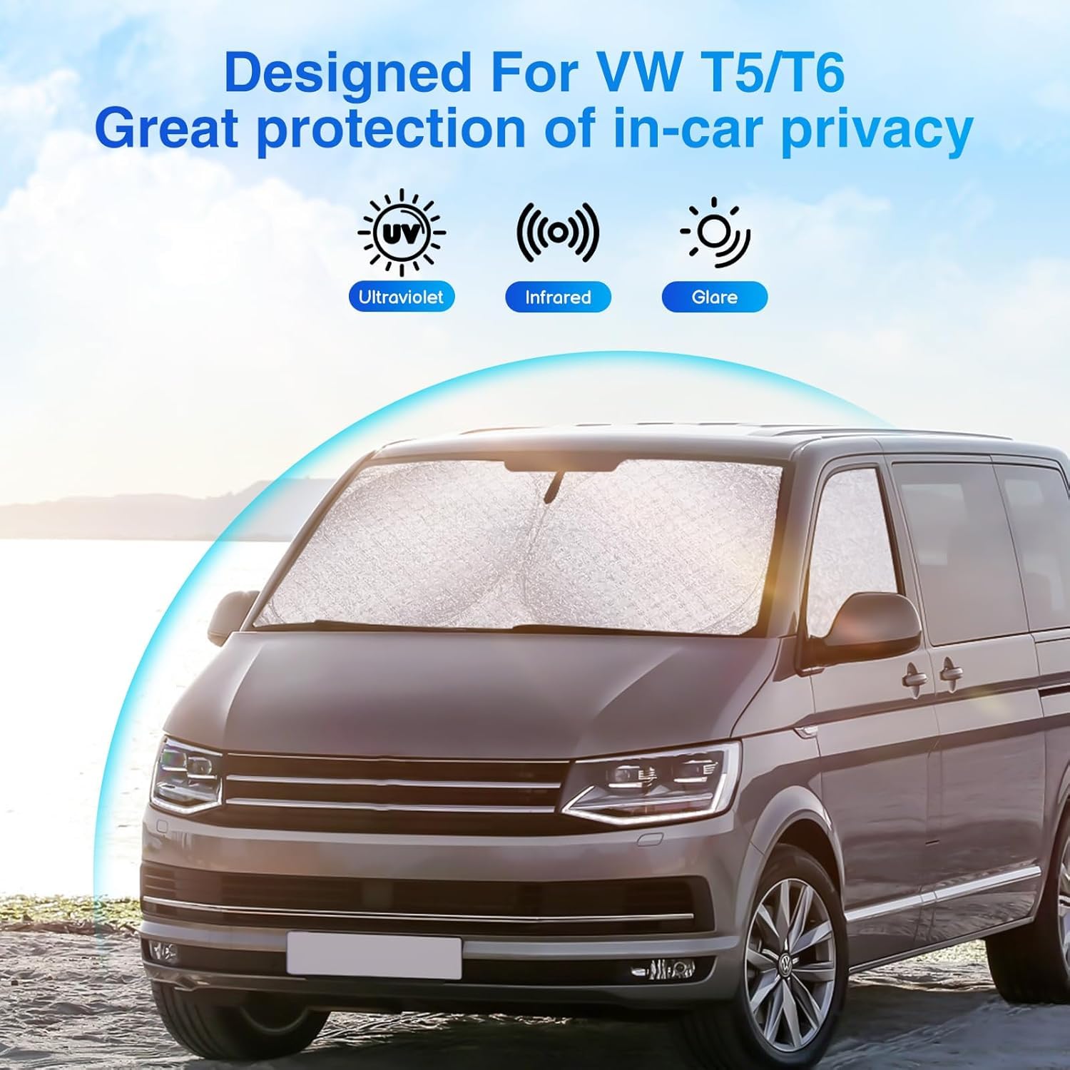 JAWSEU Sonnenschutz Frontscheibe für VW T5 T6 Wohnmobil Transporter Thermomatten, 8PCS Innen Frontscheibenabdeckung Thermomatte Fahrerhaus Verdunkelung Okklusion für VW Wohnmobil Vans