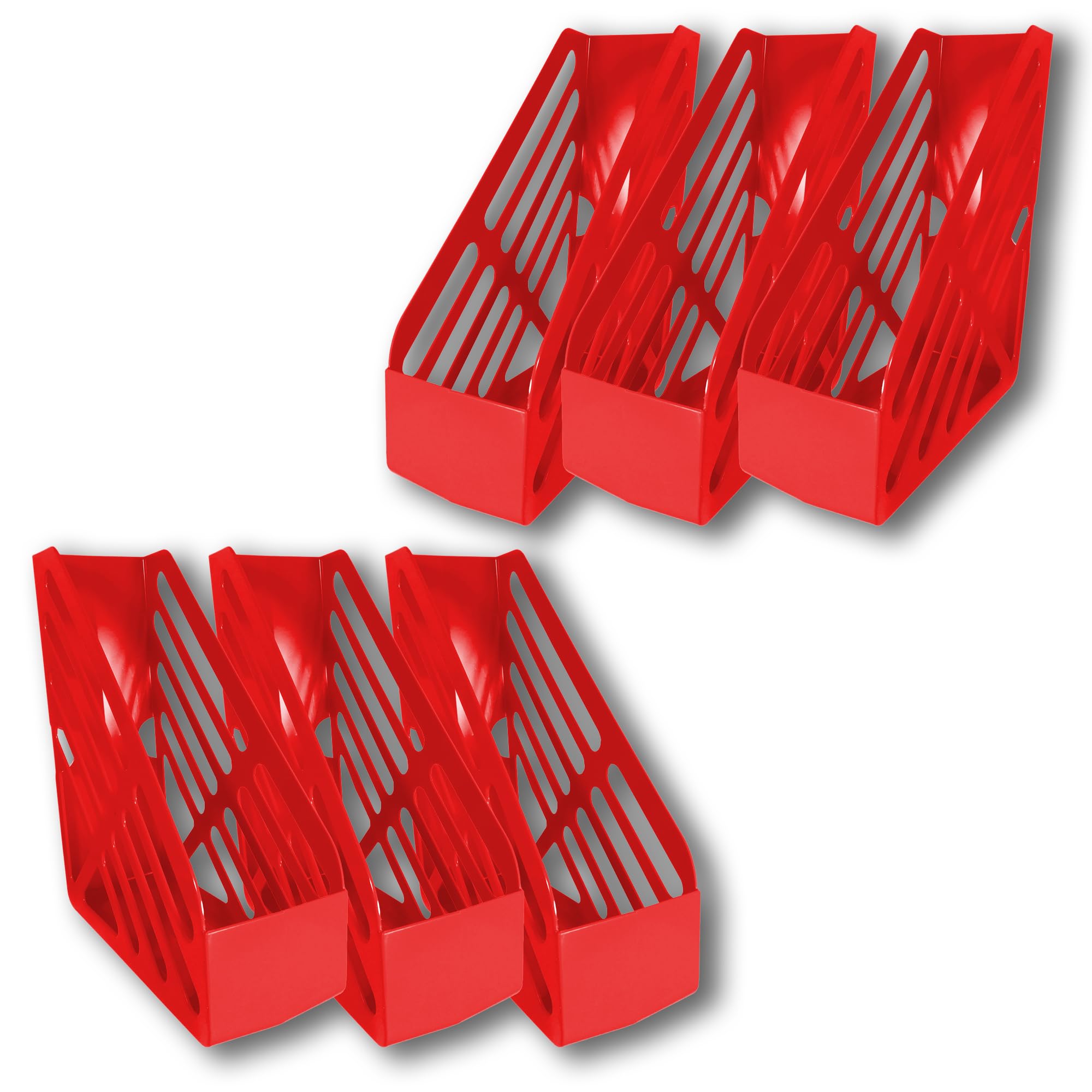 Deflecto Pack of 6 Essential Range Maxi Magazine File Holder - Desk File Organiser (Red)