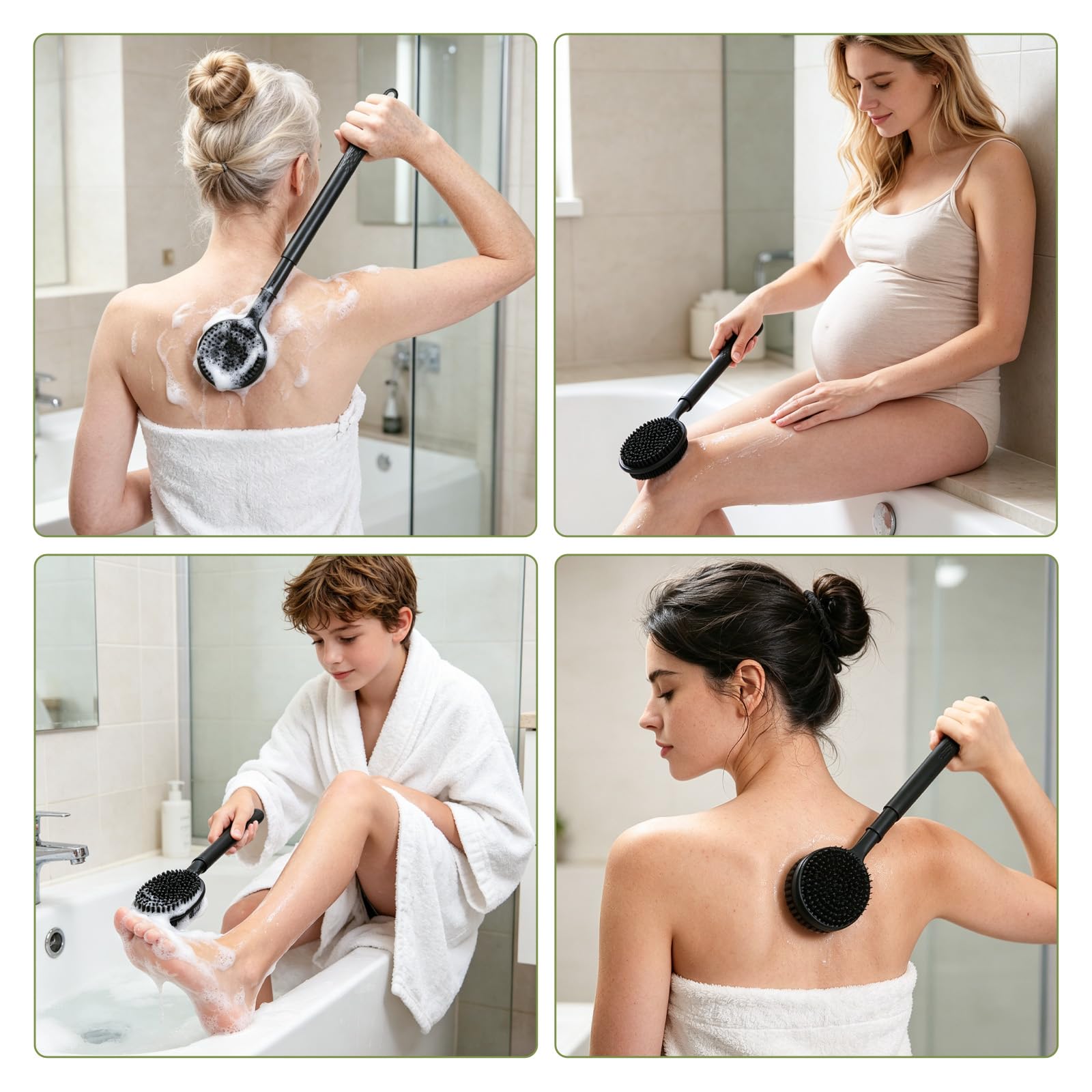Brosse de dos télescopique avec manche long de 58,5 cm, brosse de bain pour la douche, brosse de douche double face pour le gommage et la massage
