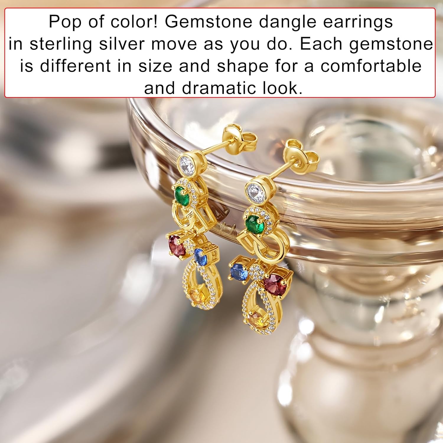 Dangle Earrings for Women Earring Silver Studs statement green blue red Rhinestone Cubic Zirconia Vintage dainty multi colorful - Image 4