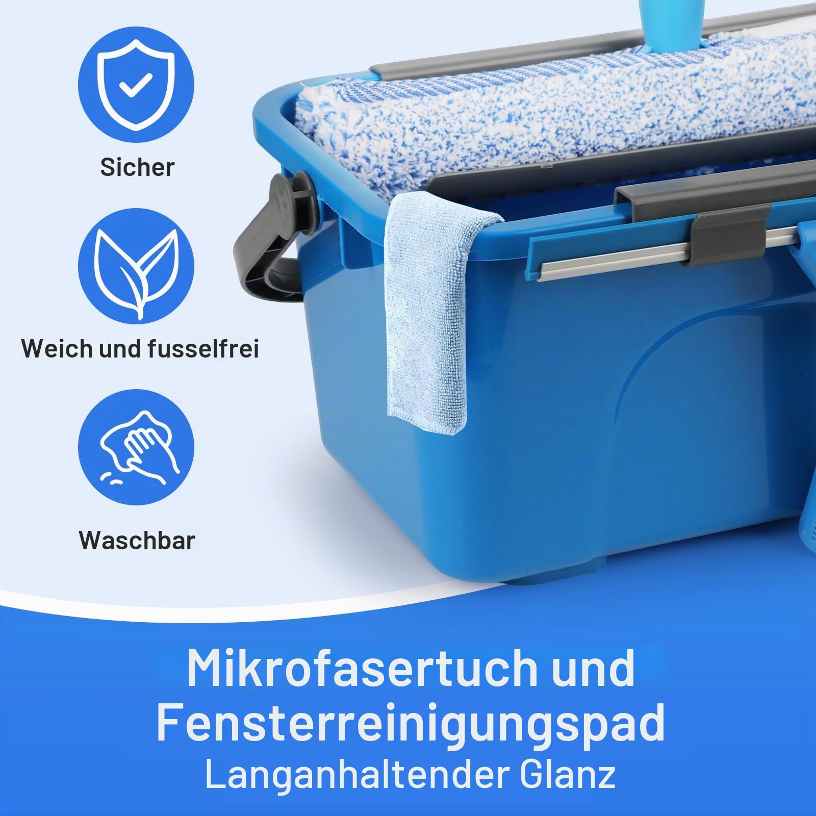 Fensterreiniger Set, Profi Fensterputzer mit Eimer 12L, Fensterwischer 35CM, Fenster Einwascher 35CM, Mikrofasertuch & Glastuch, Fensterreinigungsset für Haus, Fenster, Glas, Auto, Camper
