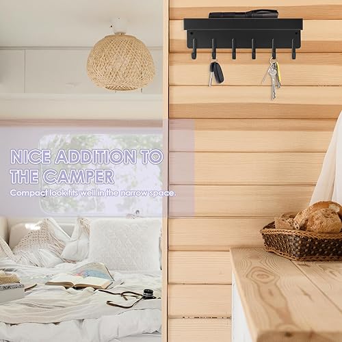 Miniatura 6 de VIS'V Soporte para llaves de pared, soporte adhesivo compacto para llaves con bandeja, 6 ganchos, 2 opciones de montaje, negro
