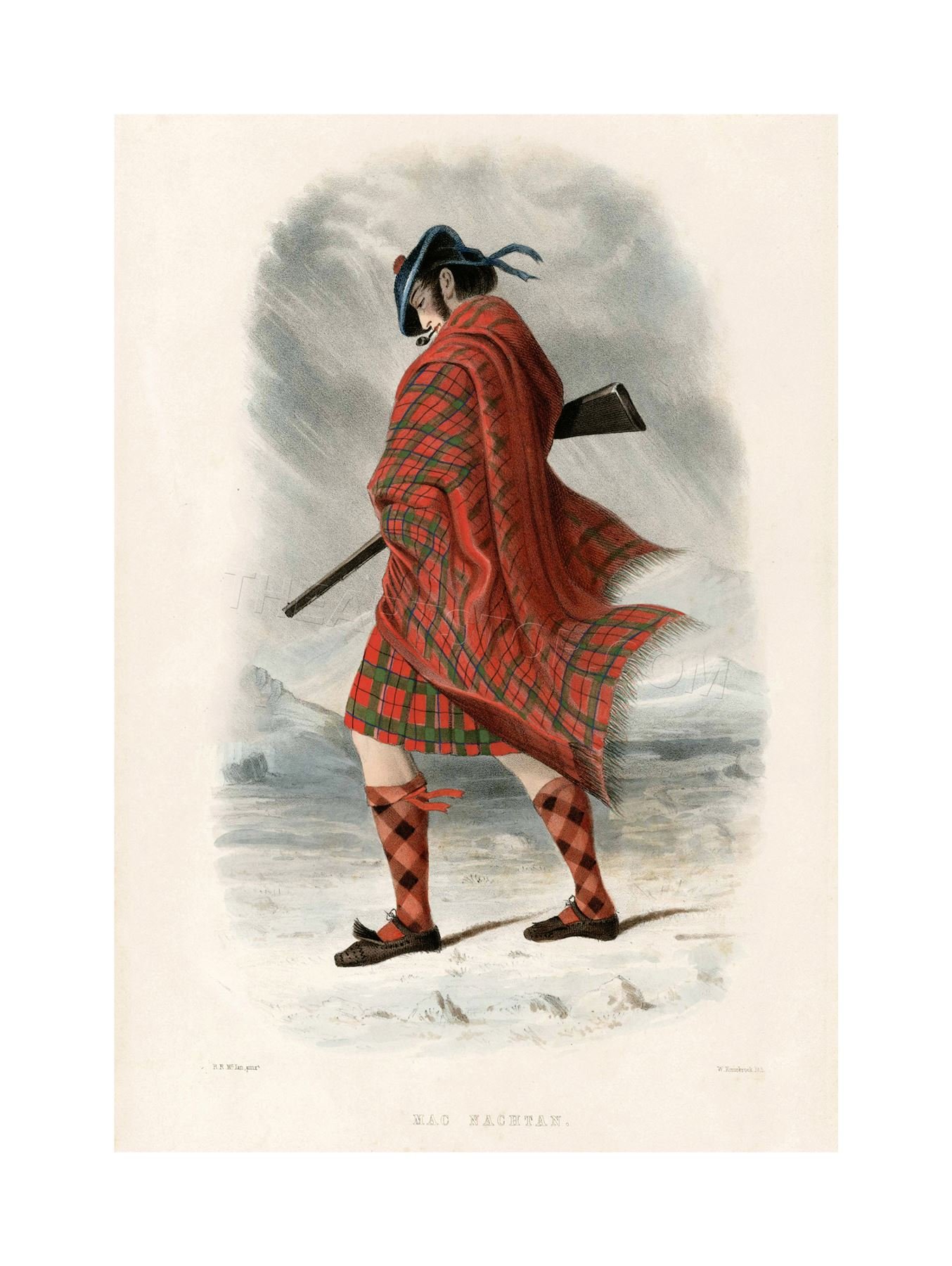 Wee Blue Coo Painting Clan Scotland Tartan Macnaughton Macnachten Wall Art Print
