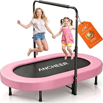 ANCHEER Trampoline for Kids, Toddler Trampoline Indoor Sports and Outdoor Games 56" Kids Rebounder 220LBS Capacity with Adjustable Safety Handrail Foldable Jumper for Boys and Girls