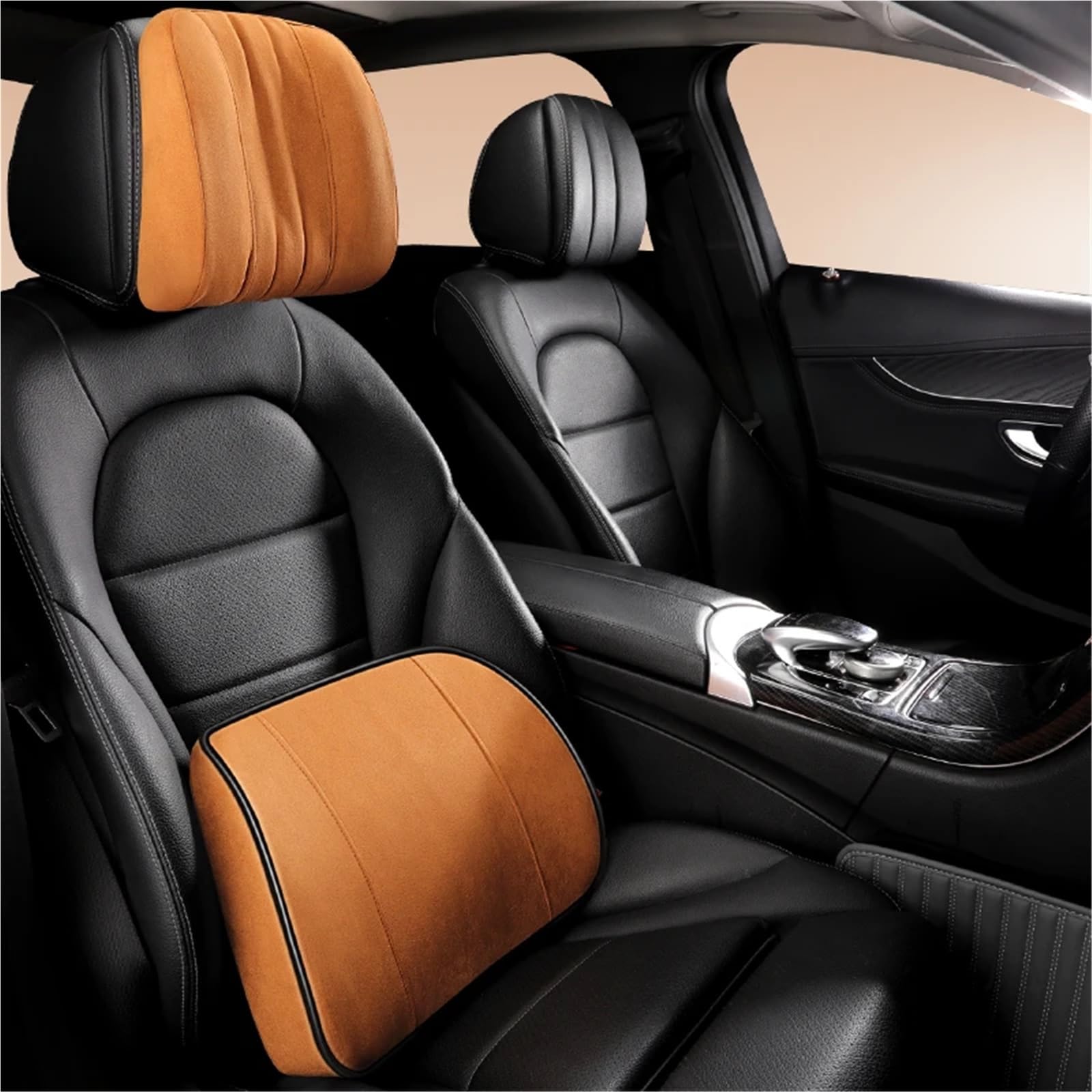 Zagłówek Samochodowy Pasuje do zagłówka z pianki memory foam marki Maybach, podparcie lędźwiowe z obciążnikiem z tkaniny zamszowej Zagłówek siedzenia(Black lumbar pillow)
