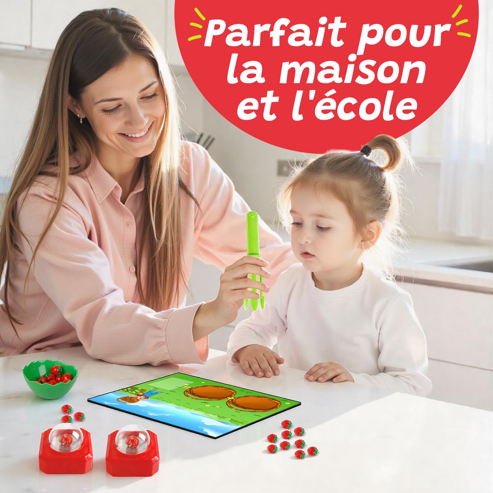 Broytain Jeux de Mathématiques pour Enfants avec des Tampons de Dés, Jouets éducatifs pour Compter, Ajouter et Soustraire, Fine-Jeux dès 3 4, 5, 6, 7, 8, 9 Ans (Rouge)